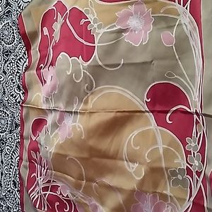 Vintage Women's scarf gold, Burgundy, pink 26 x 26.5 inches